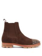 Matchesfashion.com Christian Louboutin - Melon Spikes Suede Chelsea Boots - Mens - Brown