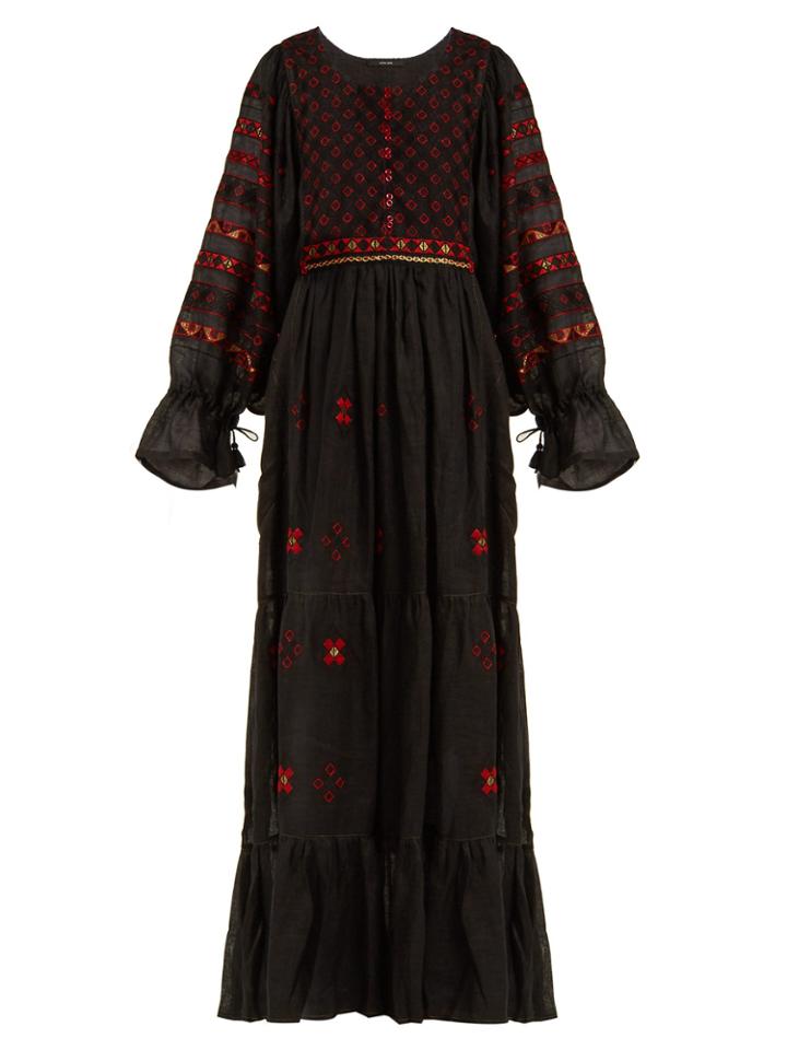 Vita Kin Geometric-embroidered Linen Dress