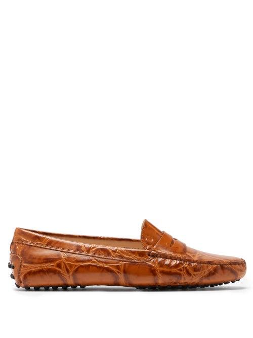 Matchesfashion.com Tod's - Gommini Crocodile-effect Leather Loafers - Womens - Light Tan