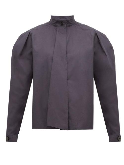Matchesfashion.com Lemaire - Box Pleat Drape Tie Cotton Blouse - Womens - Dark Grey