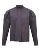 Matchesfashion.com Lemaire - Box Pleat Drape Tie Cotton Blouse - Womens - Dark Grey