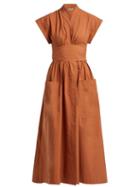 Matchesfashion.com Three Graces London - Clarissa Tie Back Cotton Wrap Dress - Womens - Light Brown
