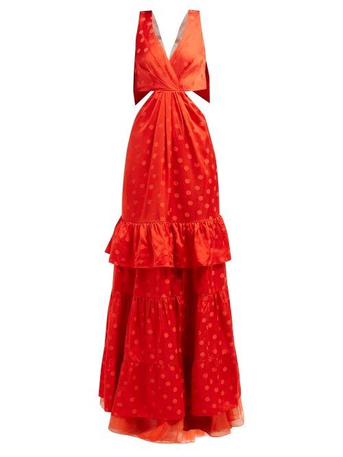 Matchesfashion.com Johanna Ortiz - In Search Of Time Polka Dot Jacquard Satin Gown - Womens - Red