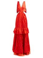 Matchesfashion.com Johanna Ortiz - In Search Of Time Polka Dot Jacquard Satin Gown - Womens - Red