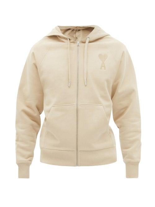 Ami - Ami De Caur-embroidered Cotton Hooded Sweatshirt - Mens - Beige