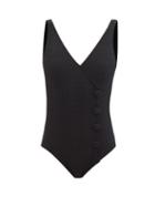 Ladies Beachwear Lisa Marie Fernandez - Buttoned Wrap-front Textured-jersey Swimsuit - Womens - Black