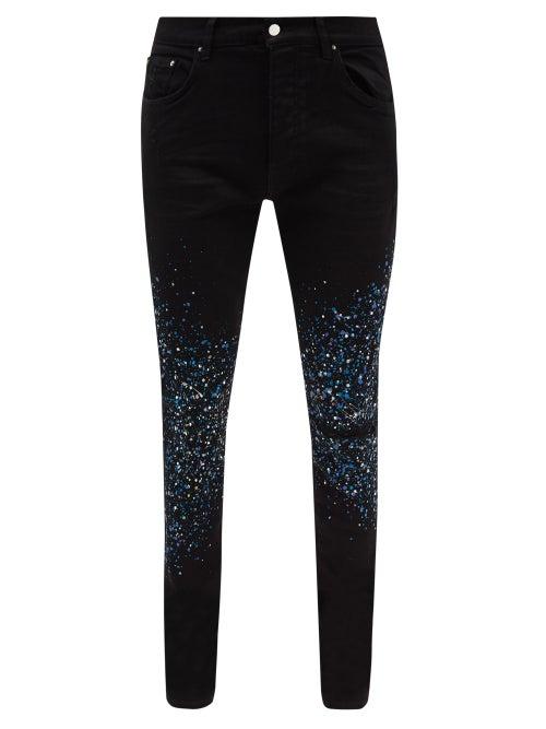 Amiri - Paint-effect Distressed Skinny Jeans - Mens - Black Multi
