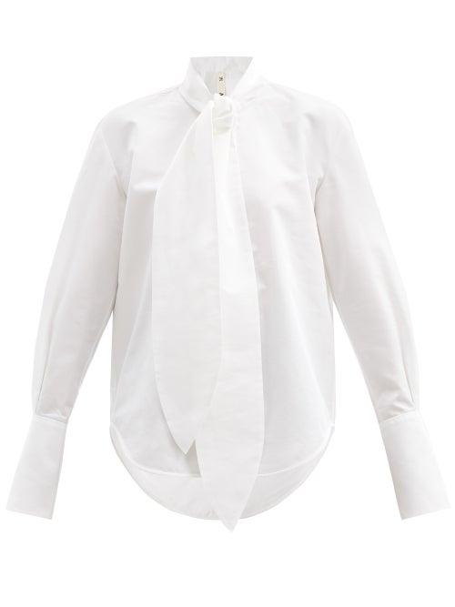 Matchesfashion.com Petar Petrov - Chavi Pussy-bow Cotton-blend Sateen Blouse - Womens - Ivory