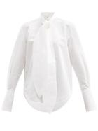 Matchesfashion.com Petar Petrov - Chavi Pussy-bow Cotton-blend Sateen Blouse - Womens - Ivory