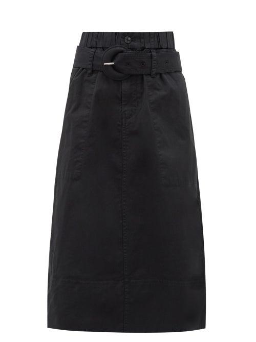 Matchesfashion.com Proenza Schouler White Label - Belted Cotton-blend Twill A-line Skirt - Womens - Black