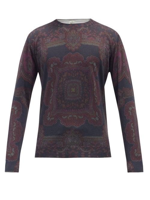 Mens Rtw Etro - Paisley-print Silk-blend Sweater - Mens - Grey Multi