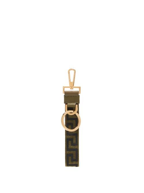 Mens Accessories Versace - Greca-jacquard And Leather Keyring - Mens - Khaki