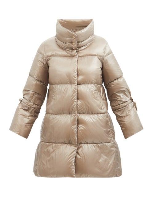 Herno - Ultralight High-neck A-line Down Coat - Womens - Dark Beige