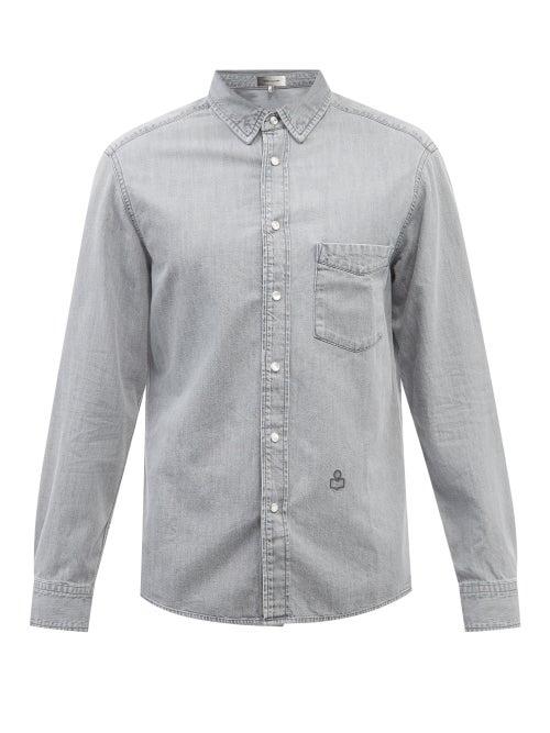 Isabel Marant - Lako P Logo-embroidered Denim Shirt - Mens - Grey