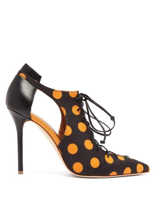 Matchesfashion.com Malone Souliers By Roy Luwolt - X Ungaro Montana Polka Dot Ribbed Heels - Womens - Black Yellow