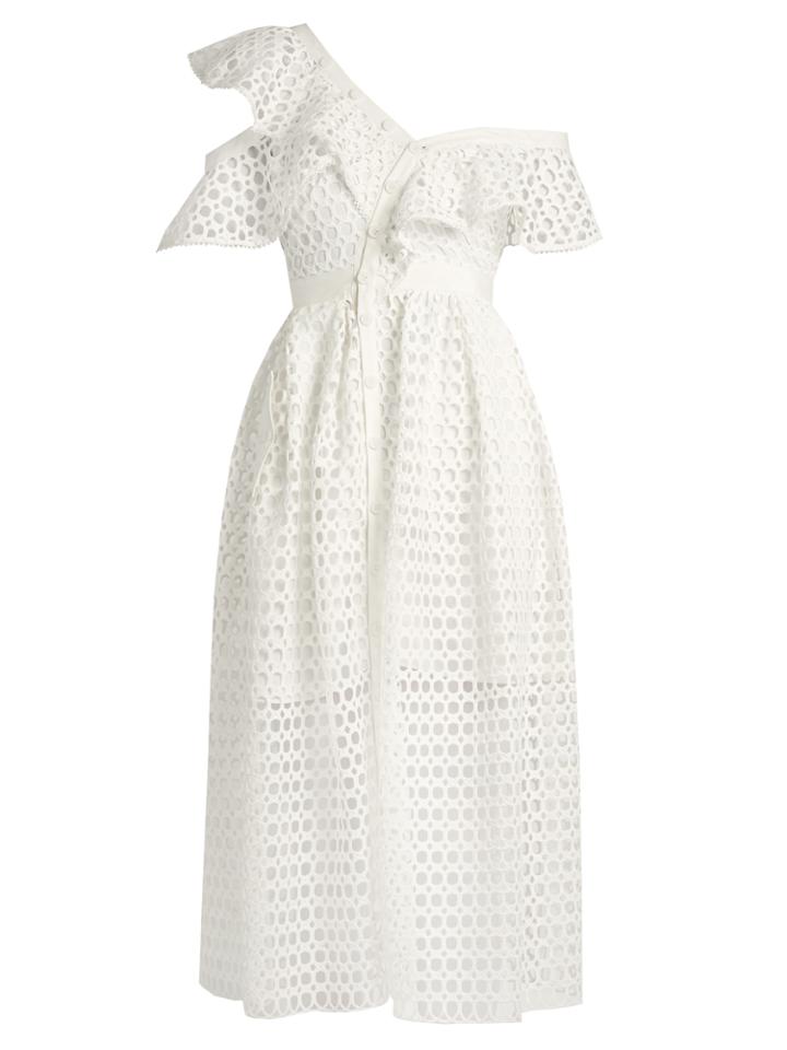 Self-portrait One-shoulder Guipure-lace Midi Dress