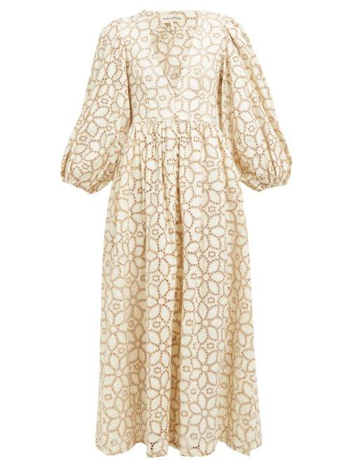 Matchesfashion.com Mara Hoffman - Bette Broderie Anglaise Cotton Blend Dress - Womens - Beige