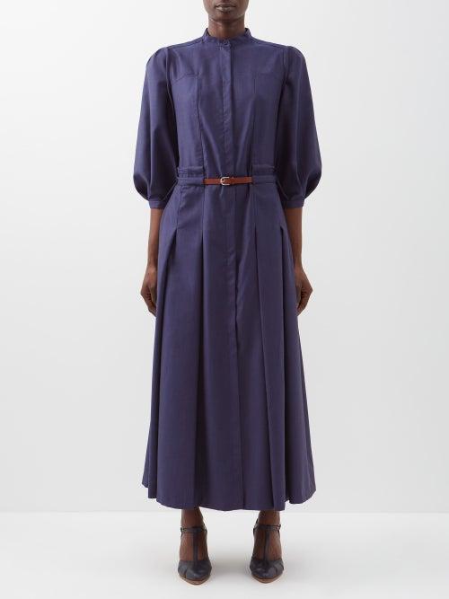 Gabriela Hearst - Lewis Balloon-sleeve Belted Twill Shirt Dress - Womens - Dark Navy