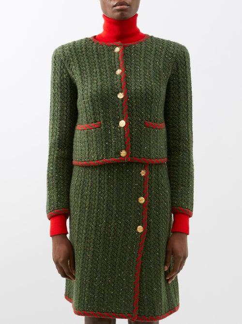 Gucci - Buttoned Wool-blend Tweed Jacket - Womens - Green Red