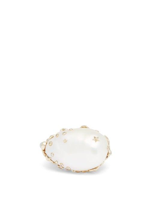 Matchesfashion.com Bibi Van Der Velden - Starry Night Diamond, Pearl & 18kt Gold Ring - Womens - Pearl