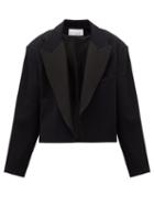 Matchesfashion.com Raey - Exaggerated-shoulder Cropped Wool-blend Tux Jacket - Womens - Navy