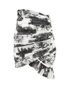 Matchesfashion.com Alexandre Vauthier - Ruched Floral-print Cotton Mini Skirt - Womens - Black White