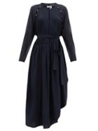 Matchesfashion.com Chlo - Cutout Pleated Silk-georgette Dress - Womens - Blue