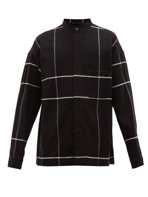 Matchesfashion.com Haider Ackermann - Grid Print Brushed Cotton Shirt - Mens - Black