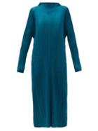 Matchesfashion.com Pleats Please Issey Miyake - High-neck Technical-pleated Midi Dress - Womens - Dark Blue