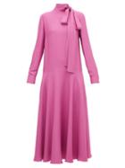 Matchesfashion.com Valentino - Tie Neck Dropped Waist Crepe Midi Dress - Womens - Pink