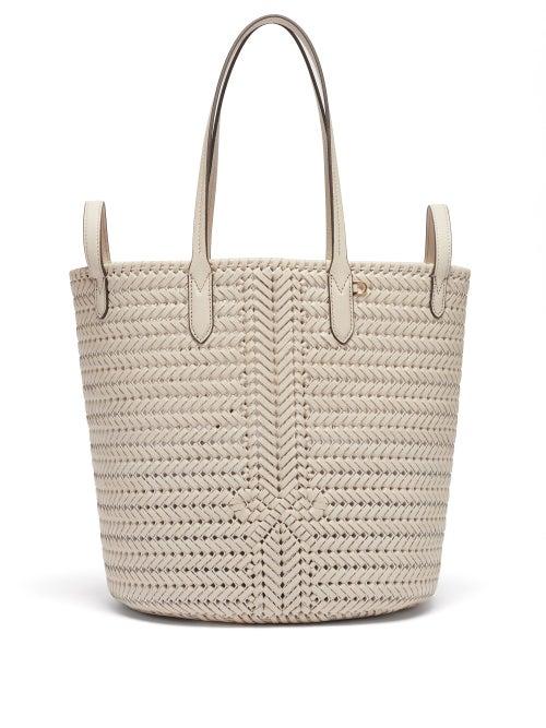 Matchesfashion.com Anya Hindmarch - The Neeson Small Two-way Woven-leather Tote Bag - Womens - White