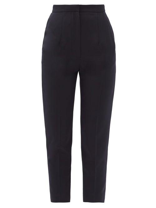 Matchesfashion.com Alexander Mcqueen - Cropped Slim-leg Wool Grain De Poudre Trousers - Womens - Navy