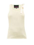 Matchesfashion.com La Fetiche - Jean-pierre Shoulder-tie Ribbed Cotton Tank Top - Womens - Ivory