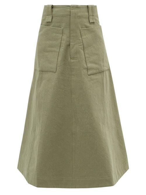 Matchesfashion.com Toogood - The Conductor Cotton-blend Midi Skirt - Womens - Light Green