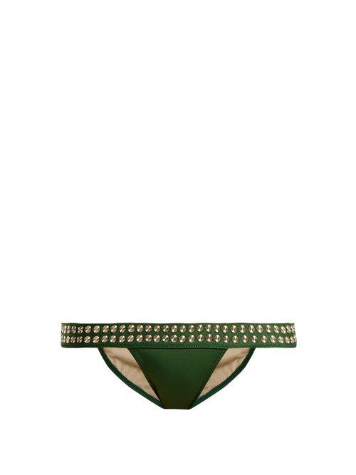 Matchesfashion.com Norma Kamali - Stud Band Bikini Bottoms - Womens - Green