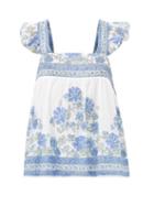 Juliet Dunn - Floral-print Cotton Top - Womens - White Blue