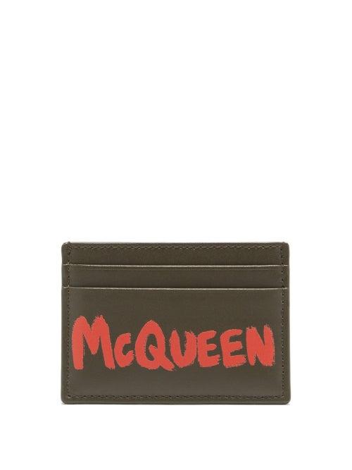 Ladies Accessories Alexander Mcqueen - Graffiti-logo Leather Cardholder - Womens - Khaki Multi