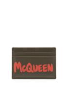 Ladies Accessories Alexander Mcqueen - Graffiti-logo Leather Cardholder - Womens - Khaki Multi