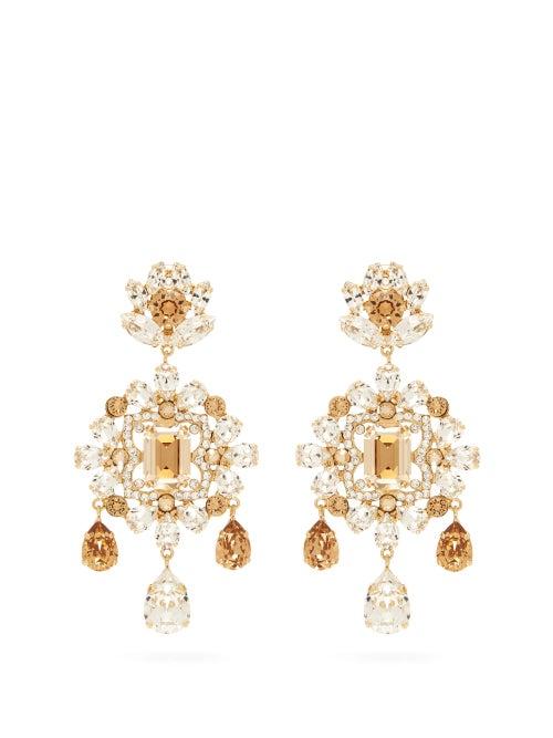 Matchesfashion.com Dolce & Gabbana - Crystal Drop Clip Earrings - Womens - Yellow