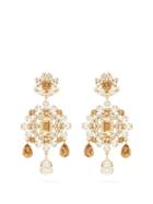 Matchesfashion.com Dolce & Gabbana - Crystal Drop Clip Earrings - Womens - Yellow
