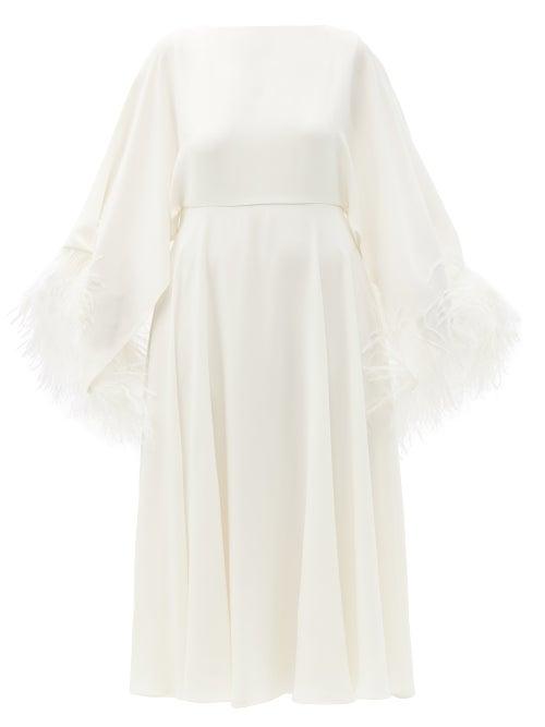 Matchesfashion.com Valentino - Feather-trimmed Silk-georgette Midi Dress - Womens - Ivory