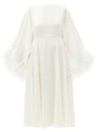 Matchesfashion.com Valentino - Feather-trimmed Silk-georgette Midi Dress - Womens - Ivory