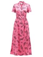 Matchesfashion.com Hvn - Long Maria Belted Leopard-print Silk Shirt Dress - Womens - Pink Print
