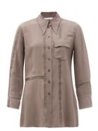 Matchesfashion.com Chlo - Lace-trimmed Crepe Longline Shirt - Womens - Grey