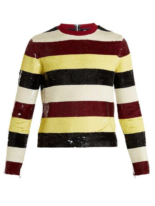 Matchesfashion.com Ashish - Striped Sequin Embellished Silk Top - Womens - Yellow Multi