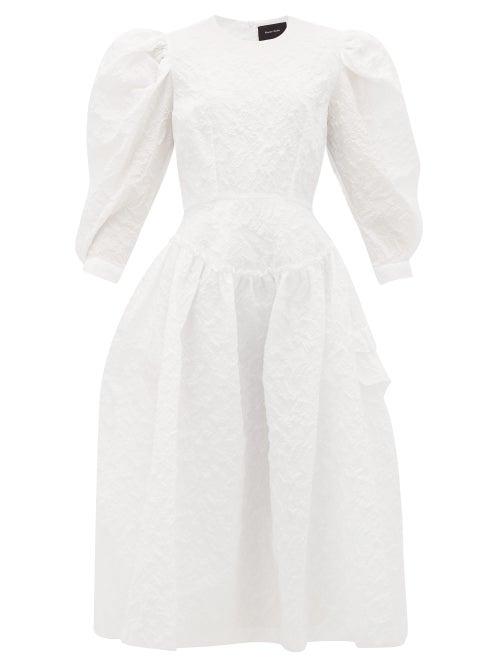 Matchesfashion.com Simone Rocha - Puff-sleeve Cloqu Midi Dress - Womens - White