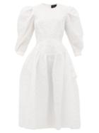 Matchesfashion.com Simone Rocha - Puff-sleeve Cloqu Midi Dress - Womens - White