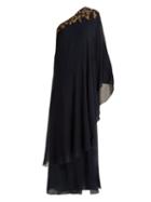 Matchesfashion.com Dundas - One Shoulder Silk Georgette Kaftan Gown - Womens - Navy Gold