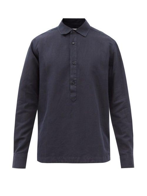 Orlebar Brown - Caspian Cotton And Linen-twill Popover Shirt - Mens - Navy