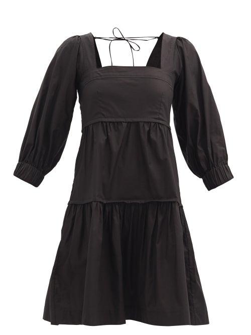 Matchesfashion.com Three Graces London - Bahni Square-neck Tiered Cotton Dress - Womens - Black